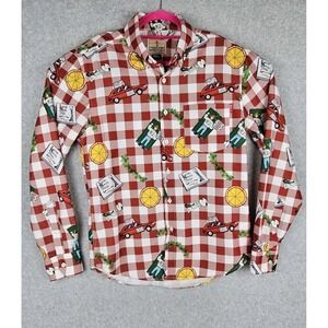 RSVLTS Oxford Red Plaid Shirt Home Alone Movie Little Nero's Pizza Mens Sz Small